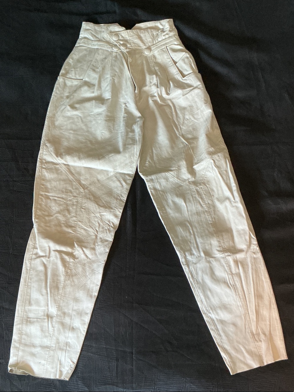 Vintage 80s Wilsons Suede & Leather High-Waisted Leather Pants in Cream